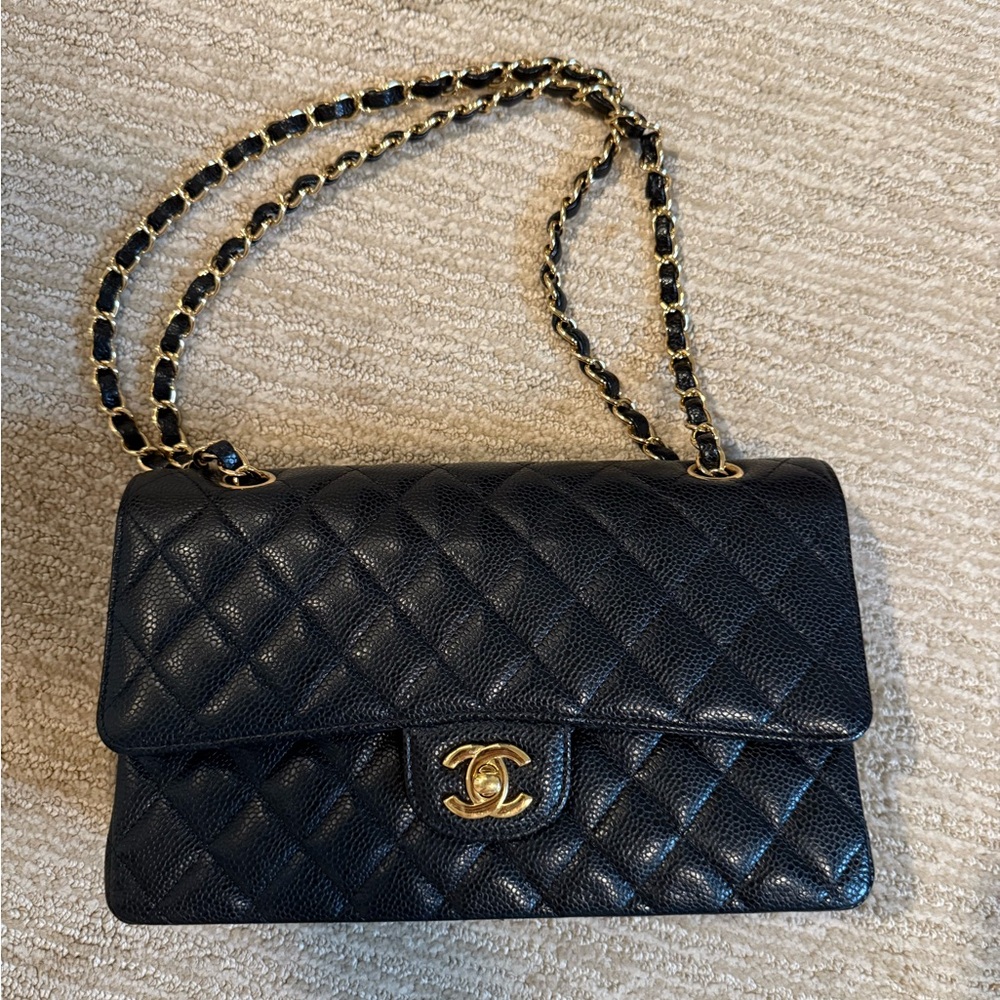Chanel Black Quilted Shoulder Bag with Gold Accents